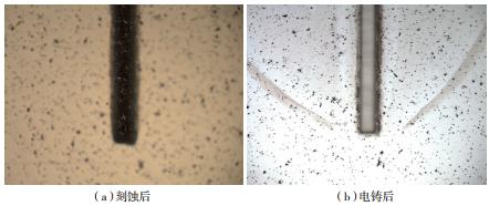 圖7? 刻蝕和電鑄后的側蝕形貌示意圖 圖7? 刻蝕和電鑄后的側蝕形貌示意圖