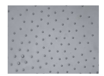 相隔30秒的圖像序列，證明從聚合物液滴中除去溶劑導致聚合物珠粒的形成