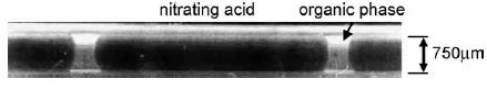 圖11. 在毛細管微反應器中帶有硝酸和有機相塞的液-液兩相活塞流